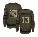 Youth Adidas New York Rangers #13 Sergei Nemchinov Authentic Green Salute to Service NHL Jersey