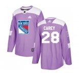 Youth Adidas New York Rangers #28 Paul Carey Authentic Purple Fights Cancer Practice NHL Jersey