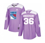 Youth Adidas New York Rangers #36 Glenn Anderson Authentic Purple Fights Cancer Practice NHL Jersey