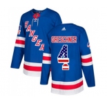 Youth Adidas New York Rangers #4 Ron Greschner Authentic Royal Blue USA Flag Fashion NHL Jersey