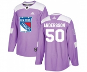 Youth Adidas New York Rangers #50 Lias Andersson Authentic Purple Fights Cancer Practice NHL Jersey