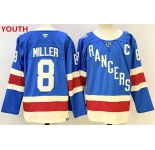 Youth new york rangers #8 jt miller blue 2025 with c patch stitched hockey