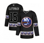 Adidas New York Islanders #15 Cal Clutterbuck Authentic Black Team Logo Fashion NHL Jersey
