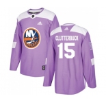 Adidas New York Islanders #15 Cal Clutterbuck Authentic Purple Fights Cancer Practice NHL Jersey