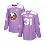 Adidas New York Islanders #31 Dustin Tokarski Authentic Purple Fights Cancer Practice NHL Jersey