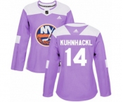 Women Adidas New York Islanders #14 Tom Kuhnhackl Authentic Purple Fights Cancer Practice NHL Jersey