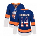 Women Adidas New York Islanders #14 Tom Kuhnhackl Authentic Royal Blue USA Flag Fashion NHL Jersey