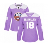 Women Adidas New York Islanders #18 Anthony Beauvillier Authentic Purple Fights Cancer Practice NHL Jersey