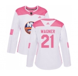 Women Adidas New York Islanders #21 Chris Wagner Authentic White Pink Fashion NHL Jersey