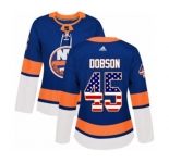 Women Adidas New York Islanders #45 Noah Dobson Authentic Royal Blue USA Flag Fashion NHL Jersey