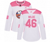 Women Adidas New York Islanders #46 Bode Wilde Authentic White Pink Fashion NHL Jersey