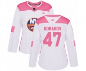 Women Adidas New York Islanders #47 Leo Komarov Authentic White Pink Fashion NHL Jersey