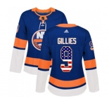 Women Adidas New York Islanders #9 Clark Gillies Authentic Royal Blue USA Flag Fashion NHL Jersey
