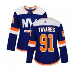 Women Adidas New York Islanders #91 John Tavares Premier Blue Alternate NHL Jersey