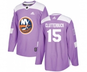 Youth Adidas New York Islanders #15 Cal Clutterbuck Authentic Purple Fights Cancer Practice NHL Jersey