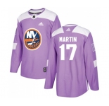 Youth Adidas New York Islanders #17 Matt Martin Authentic Purple Fights Cancer Practice NHL Jersey