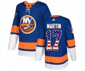 Youth Adidas New York Islanders #17 Matt Martin Authentic Royal Blue USA Flag Fashion NHL Jersey