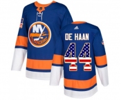 Youth Adidas New York Islanders #44 Calvin de Haan Authentic Royal Blue USA Flag Fashion NHL Jersey