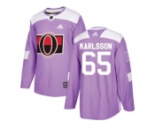 Youth Adidas Ottawa Senators #65 Erik Karlsson Purple Authentic Fights Cancer Stitched NHL Jersey