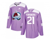 Men Adidas Colorado Avalanche #21 Peter Forsberg Purple Authentic Fights Cancer Stitched NHL Jersey