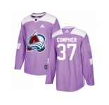 Men Adidas Colorado Avalanche #37 J.T. Compher Purple Authentic Fights Cancer Stitched NHL Jersey