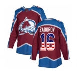 Men's Avalanche #16 Nikita Zadorov Burgundy Home USA Flag Stitched Hockey Jersey