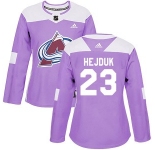 Women's Colorado Avalanche #23 Milan Hejduk Adidas Authentic Fights Cancer Practice Purple Jersey