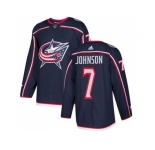 Men Adidas Columbus Blue Jackets #7 Jack Johnson Navy Blue Home Authentic Stitched NHL Jersey