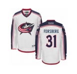 Men Reebok Columbus Blue Jackets #31 Anton Forsberg Authentic White Away NHL Jersey