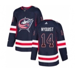 Men's Blue Jackets #14 Gustav Nyquist Navy Blue Home Authentic Drift Fashion Stitched Hockey Jersey