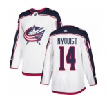 Men's Blue Jackets #14 Gustav Nyquist White Road Authentic Stitched Hockey Jersey