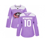 Women Adidas Columbus Blue Jackets #10 Alexander Wennberg Purple Authentic Fights Cancer Stitched NHL Jersey
