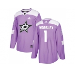 Men Adidas Dallas Stars #1 Gump Worsley Purple Authentic Fights Cancer Stitched NHL Jersey