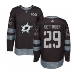 Men's Stars #29 Jake Oettinger Black 1917-2017 100th Anniversary Stitched Hockey Jersey