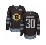 Men's Adidas Boston Bruins #30 Gerry Cheevers Authentic Black 1917-2017 100th Anniversary NHL Jersey