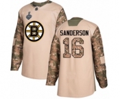Men's Boston Bruins #16 Derek Sanderson Authentic Camo Veterans Day Practice 2019 Stanley Cup Final Bound Hockey Jersey