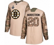 Men's Boston Bruins #20 Joakim Nordstrom Authentic Camo Veterans Day Practice 2019 Stanley Cup Final Bound Hockey Jersey