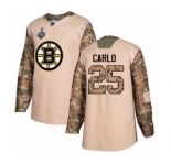 Men's Boston Bruins #25 Brandon Carlo Authentic Camo Veterans Day Practice 2019 Stanley Cup Final Bound Hockey Jersey