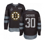 Men's Boston Bruins #30 Gerry Cheevers Authentic Black 1917-2017 100th Anniversary 2019 Stanley Cup Final Bound Hockey Jersey