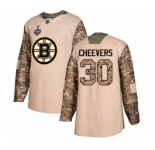 Men's Boston Bruins #30 Gerry Cheevers Authentic Camo Veterans Day Practice 2019 Stanley Cup Final Bound Hockey Jersey