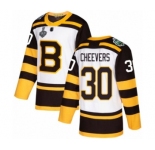 Men's Boston Bruins #30 Gerry Cheevers Authentic White Winter Classic 2019 Stanley Cup Final Bound Hockey Jersey