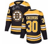 Men's Boston Bruins #30 Gerry Cheevers Premier Black Home 2019 Stanley Cup Final Bound Hockey Jersey