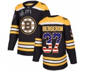 Men's Boston Bruins #37 Patrice Bergeron Authentic Black USA Flag Fashion 2019 Stanley Cup Final Bound Hockey Jersey