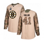 Men's Boston Bruins #41 Jaroslav Halak Authentic Camo Veterans Day Practice 2019 Stanley Cup Final Bound Hockey Jersey