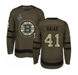 Men's Boston Bruins #41 Jaroslav Halak Authentic Green Salute to Service 2019 Stanley Cup Final Bound Hockey Jersey