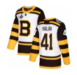 Men's Boston Bruins #41 Jaroslav Halak Authentic White Winter Classic 2019 Stanley Cup Final Bound Hockey Jersey