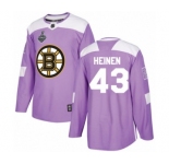 Men's Boston Bruins #43 Danton Heinen Authentic Purple Fights Cancer Practice 2019 Stanley Cup Final Bound Hockey Jersey
