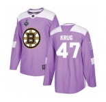 Men's Boston Bruins #47 Torey Krug Authentic Purple Fights Cancer Practice 2019 Stanley Cup Final Bound Hockey Jersey