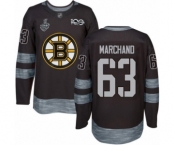 Men's Boston Bruins #63 Brad Marchand Authentic Black 1917-2017 100th Anniversary 2019 Stanley Cup Final Bound Hockey Jersey