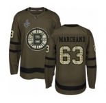 Men's Boston Bruins #63 Brad Marchand Authentic Green Salute to Service 2019 Stanley Cup Final Bound Hockey Jersey